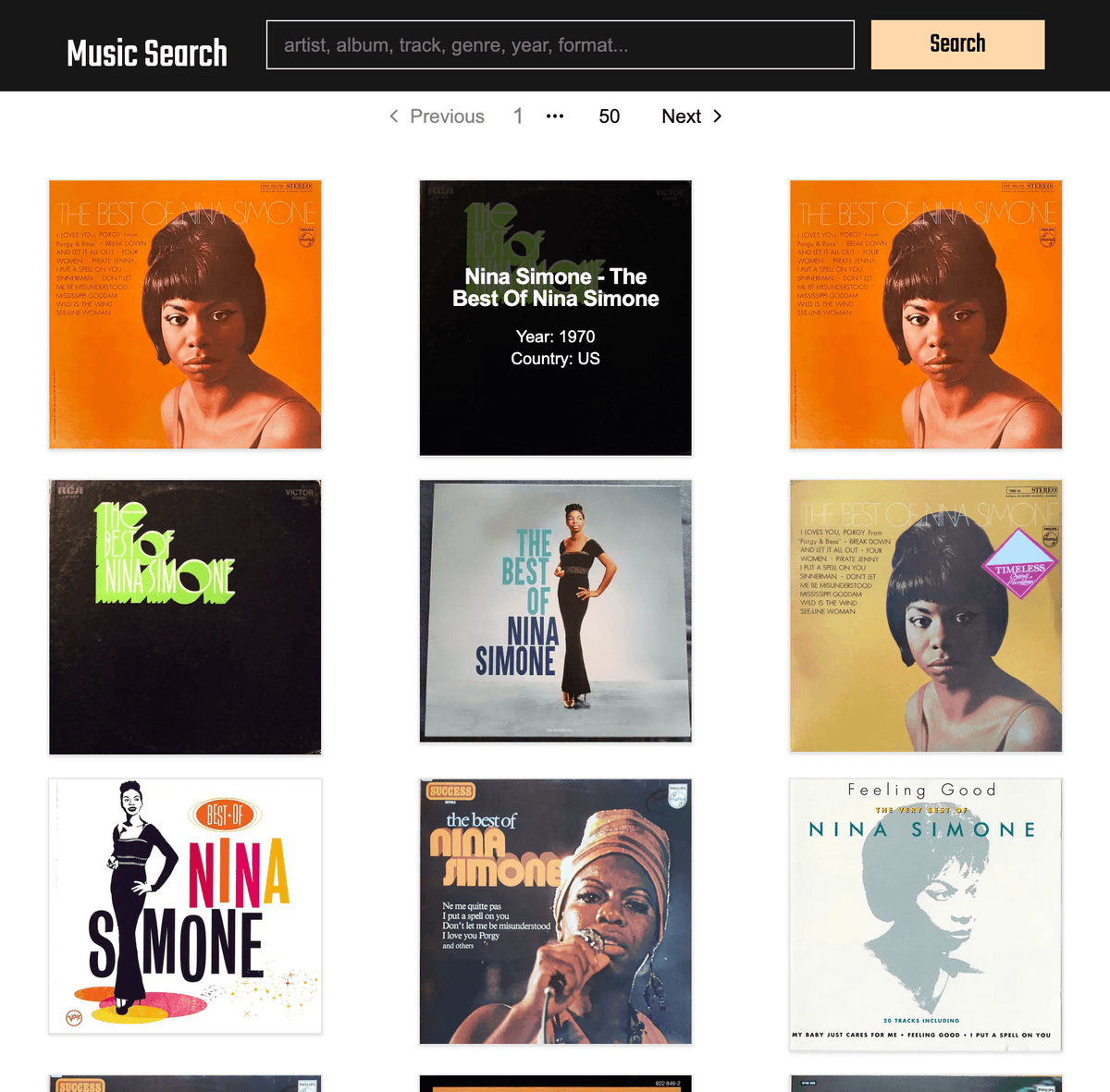 music search search results